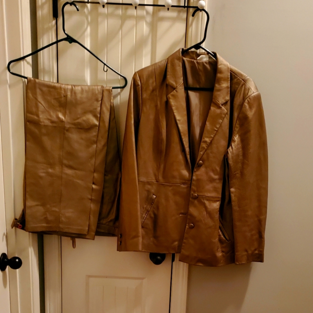 Newport news gold leather blazer and pants